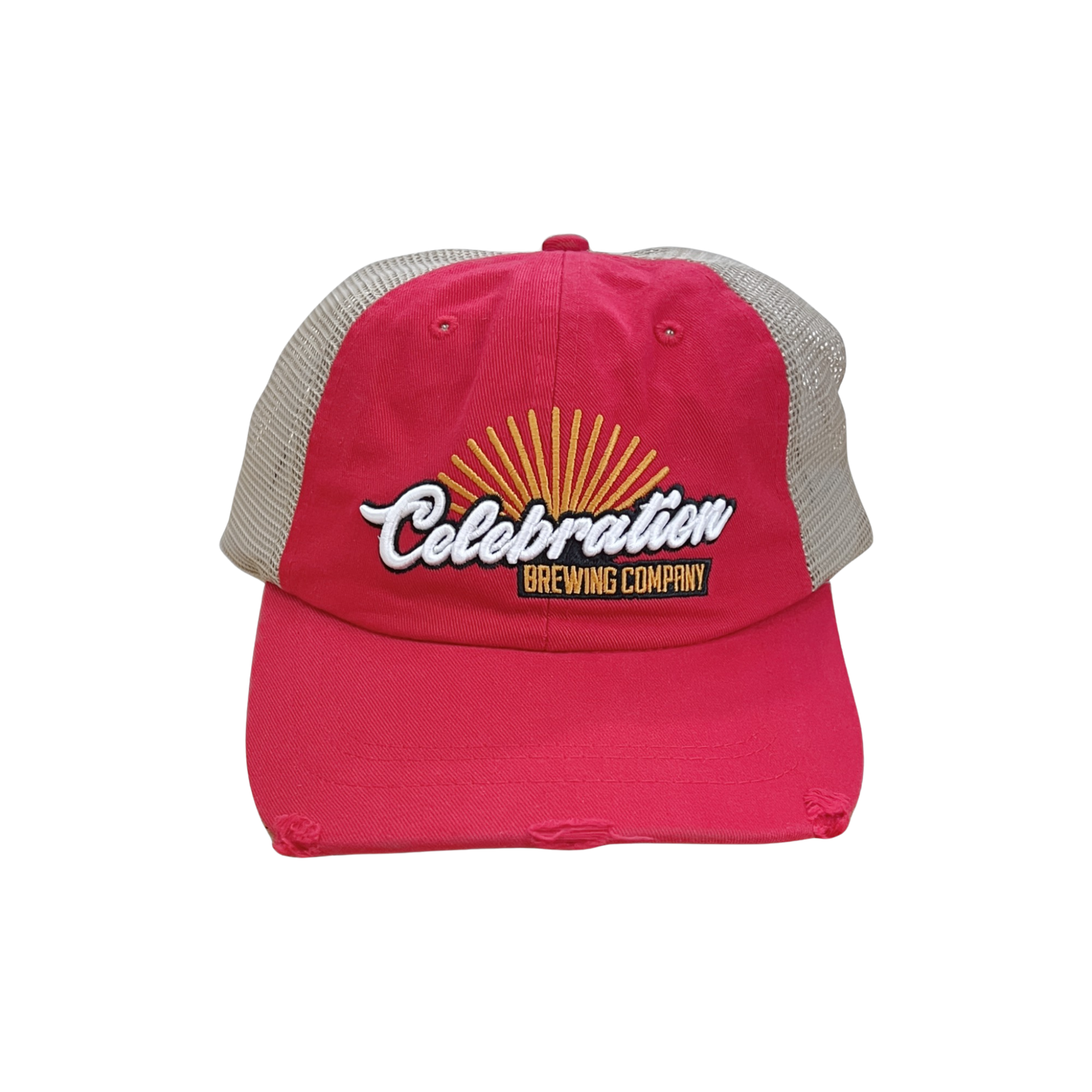 Cursive Sunburst Distressed Hat