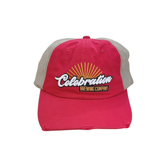 Cursive Sunburst Distressed Hat