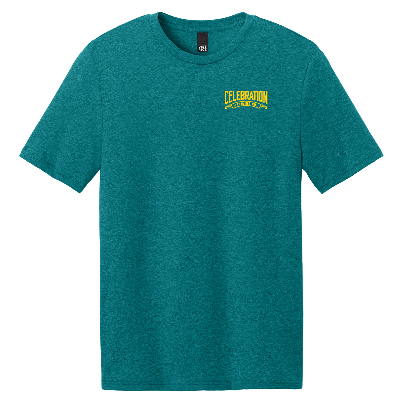 Celebration Brewing Company Greetings T-Shirt Heatherd Teal Front