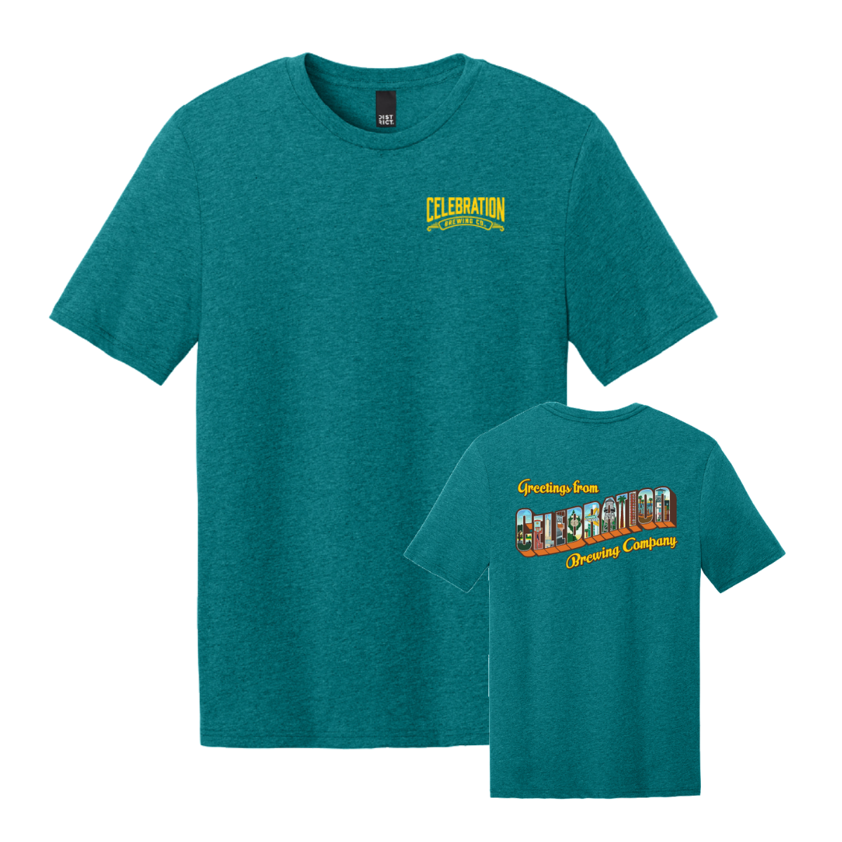 Celebration Brewing Company Greetings T-Shirt Heathered Teal Both
