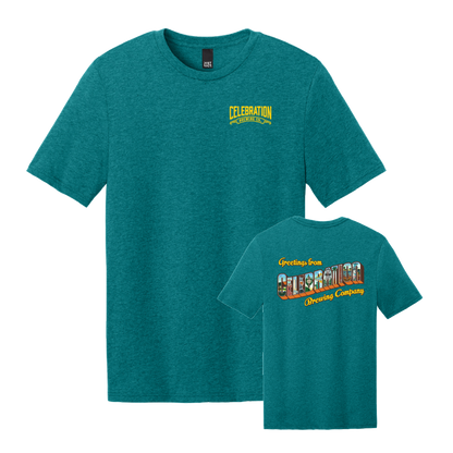 Celebration Brewing Company Greetings T-Shirt Heathered Teal Both