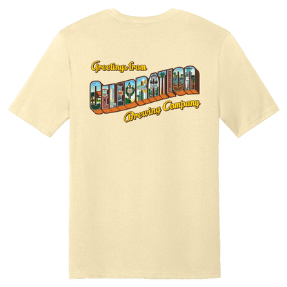 Celebration Brewing Company Greetings T-Shirt Soft Yellow Back