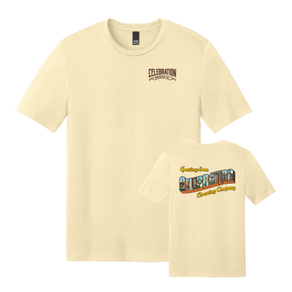 Celebration Brewing Company Greetings T-Shirt Soft Yellow Both