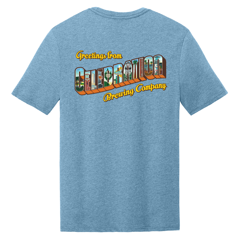 Celebration Brewing Company Greetings T-Shirt Tundra Blue Back