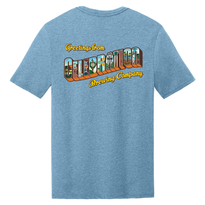 Celebration Brewing Company Greetings T-Shirt Tundra Blue Back