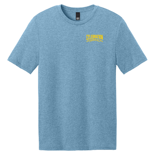 Celebration Brewing Company Greetings T-Shirt Tundra Blue Front