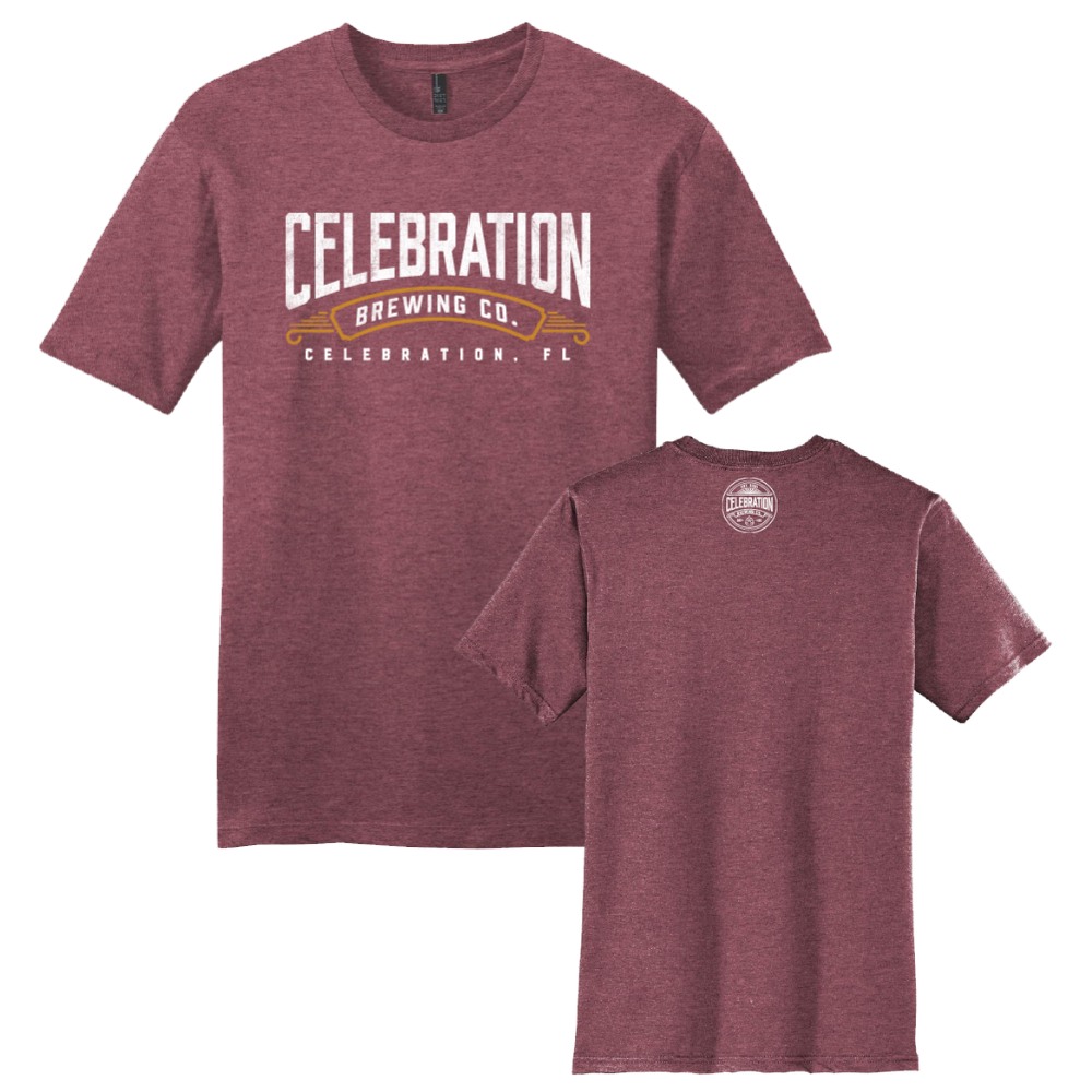 Celebration Brewing Company Wordmark T-Shirt Heathered Cardinal Both