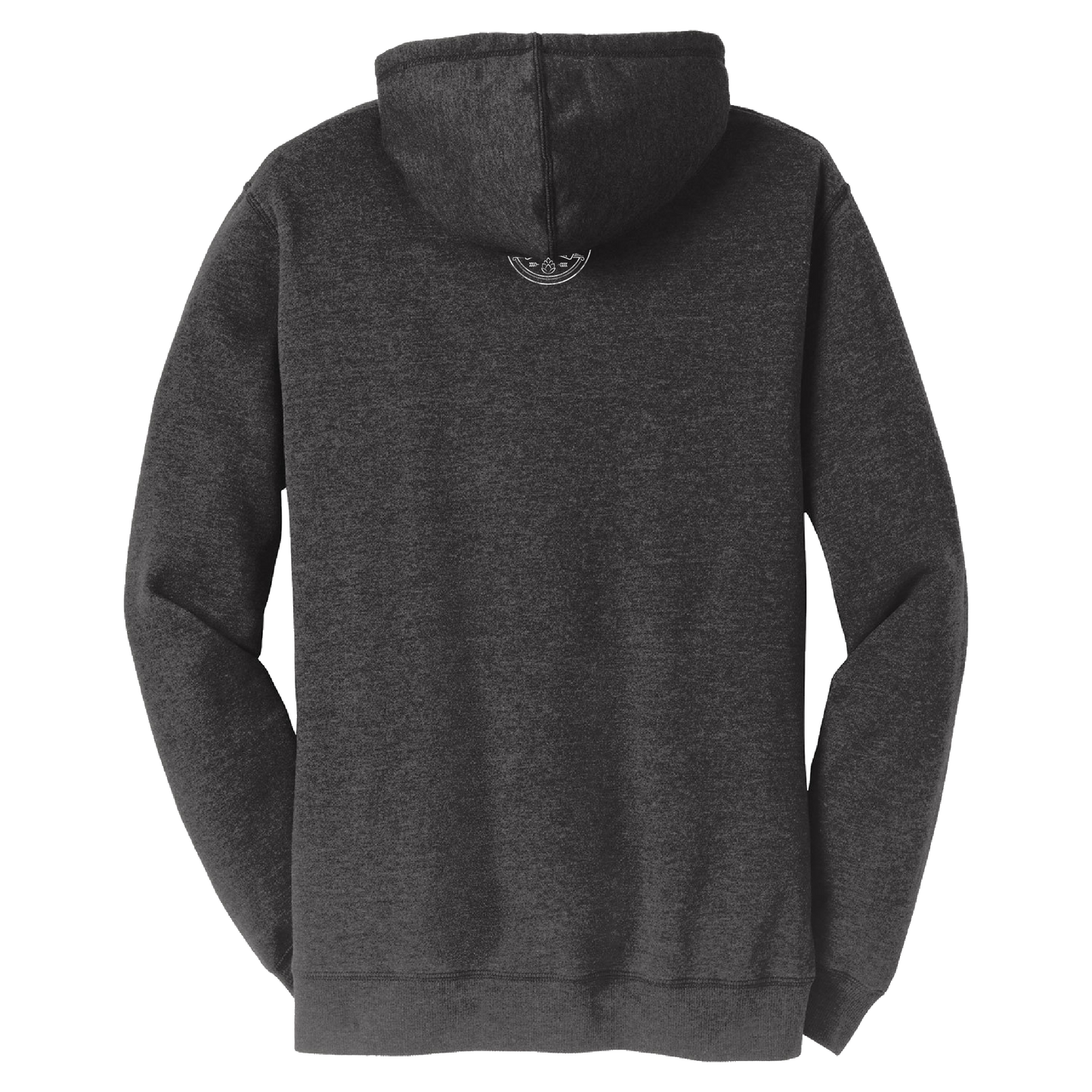 Back view of a gray hoodie on a white background