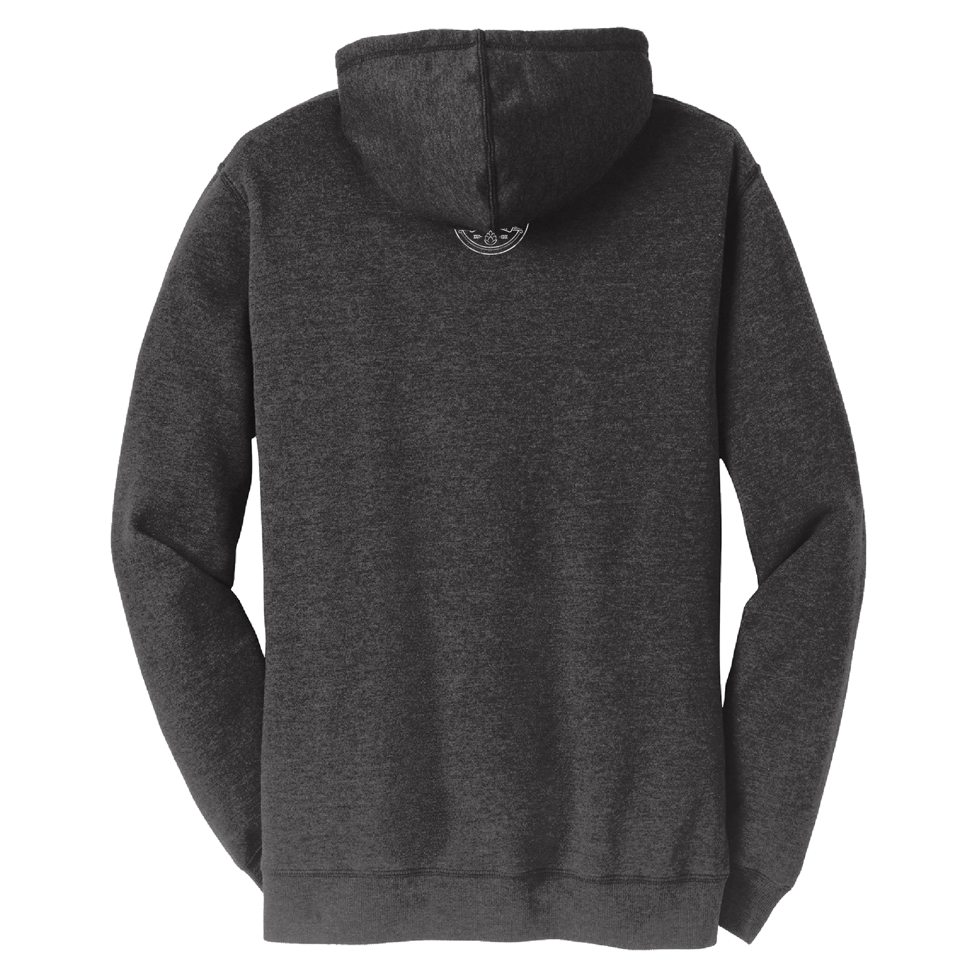Back view of a gray hoodie on a white background